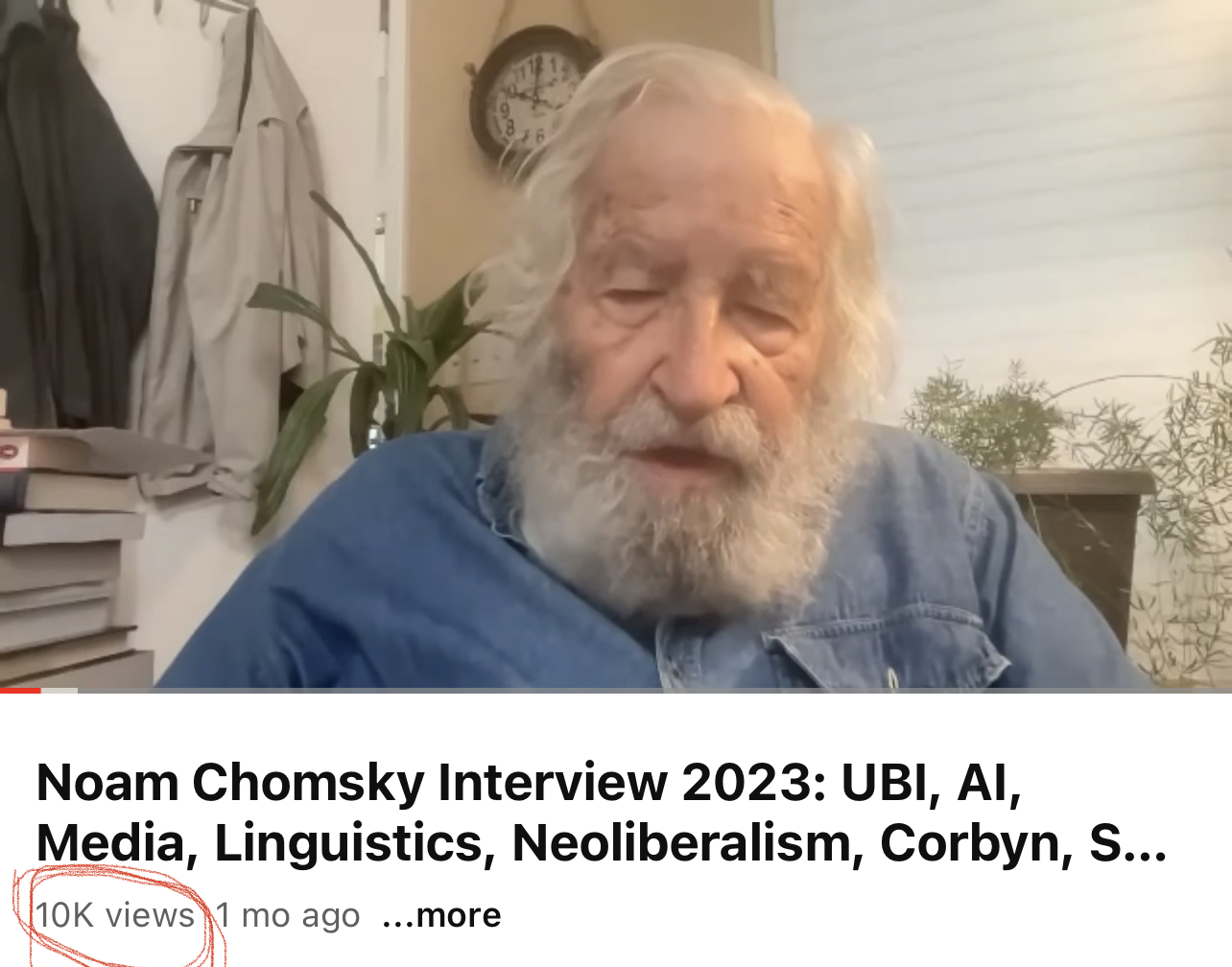 The Noam Chomsky interview on YouTube, passing 10,000 views